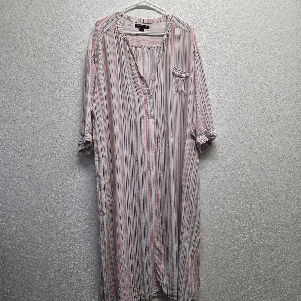 Donna Karan Pink and White Striped Nightshirt Size 3X